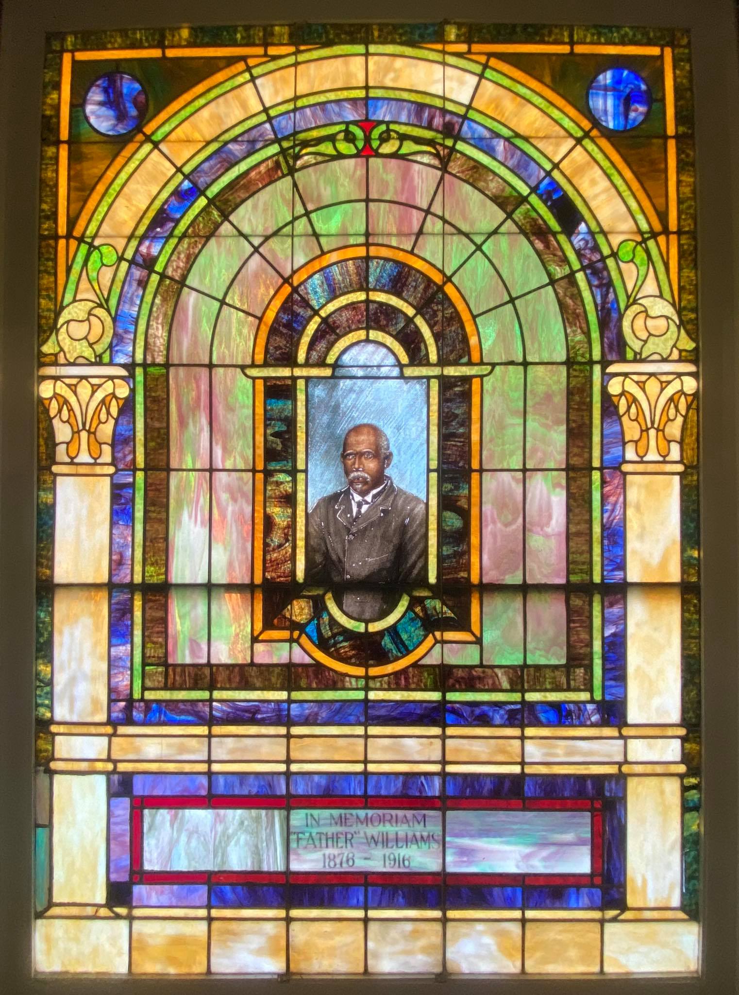 Stained-glass window at First African Baptist Church